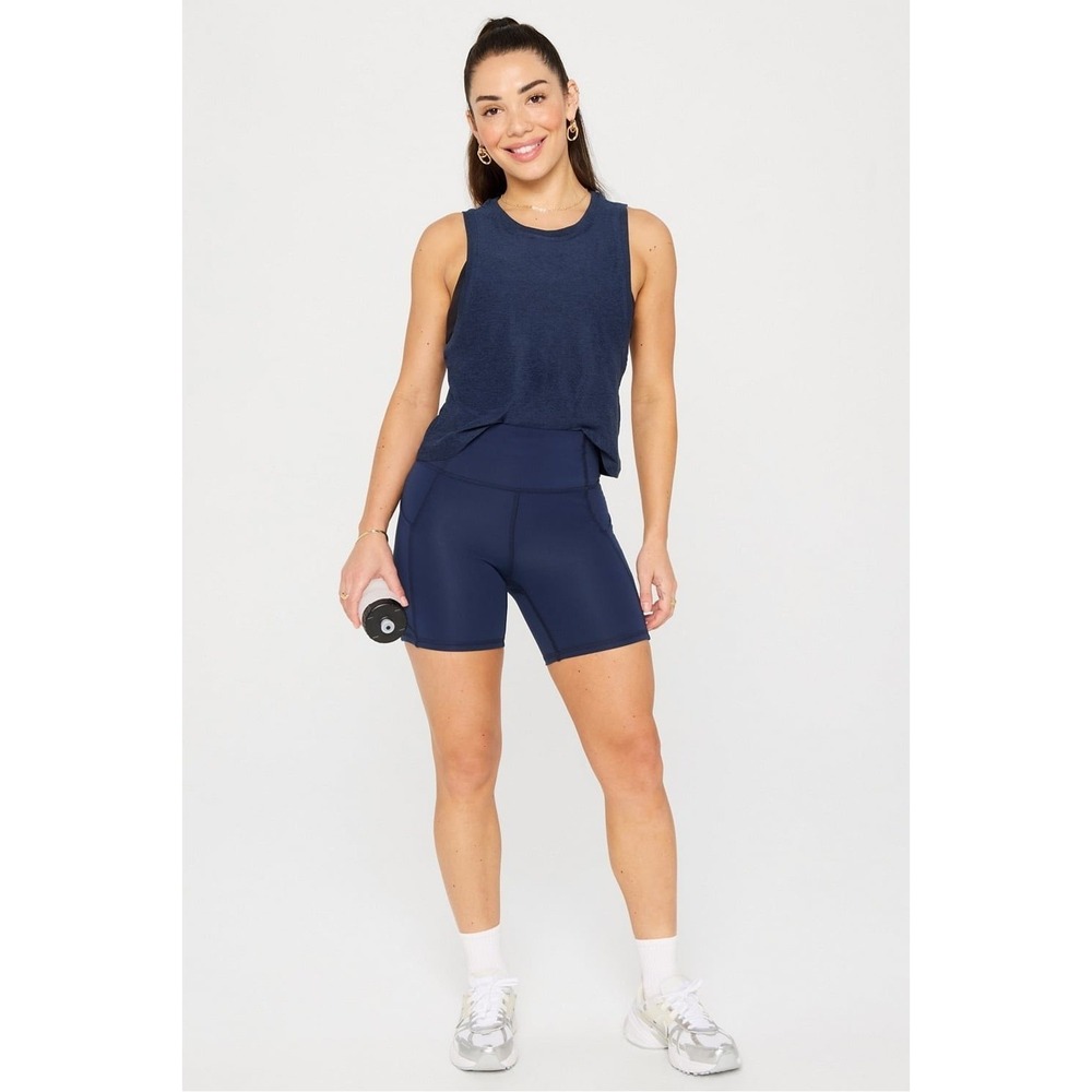 NWT Fabletics Oasis PureLuxe Navy Blue High Waisted 6" Inseam Pocket Shorts XXL